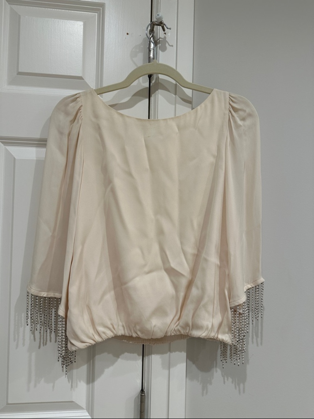 Alice and Olivia Cream Beaded Fringe Women's Top